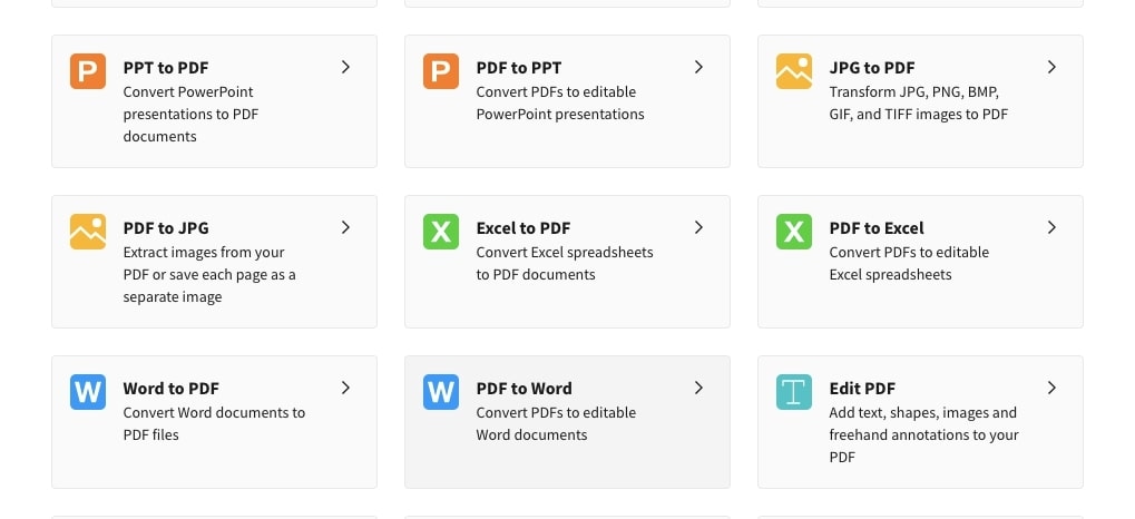 SmallPDF allows you to conveniently convert PDF files online.