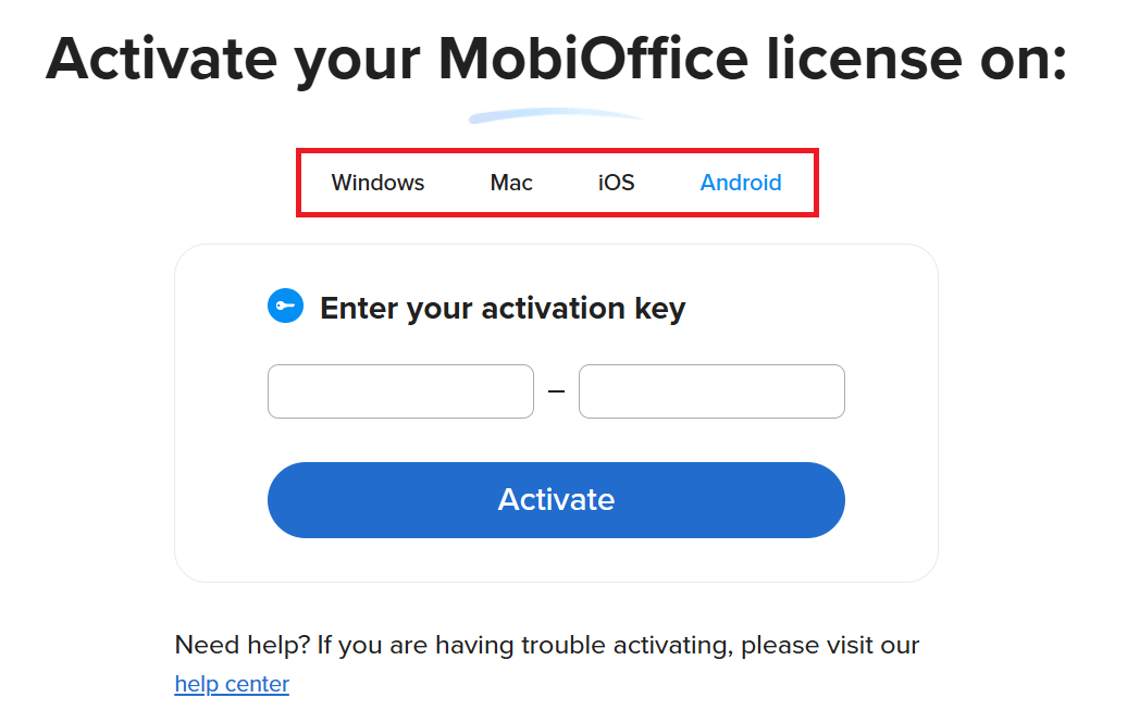 Aktivieren Ihrer MobiOffice-Lizenz und Überprüfen der Produktversion