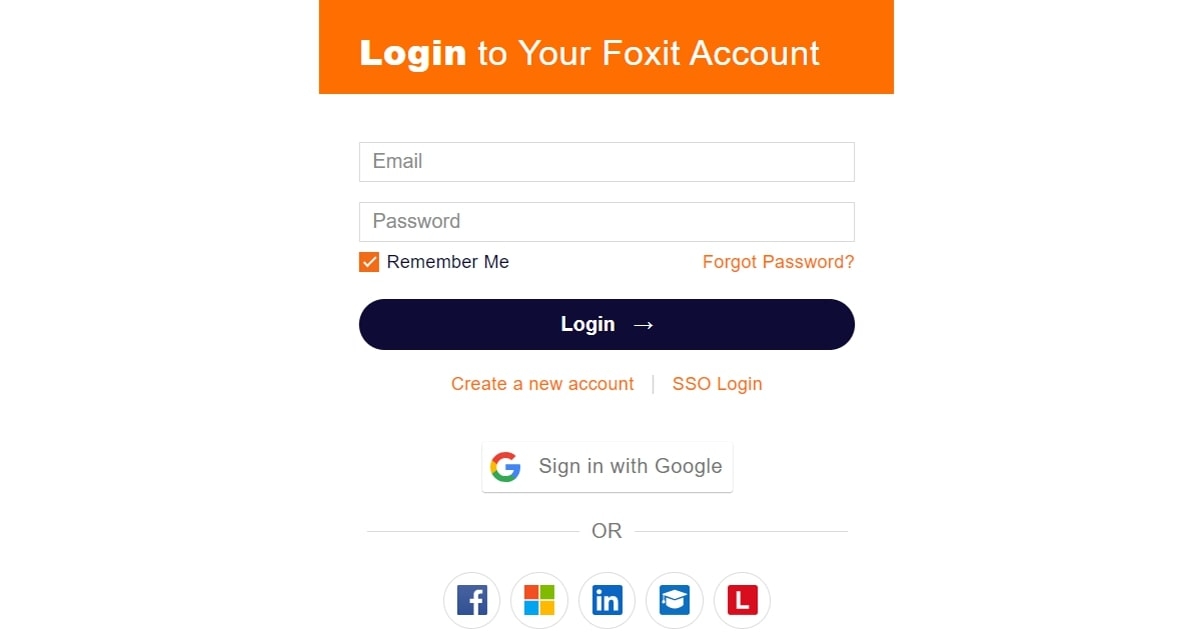 Log into your existing account to activate your Foxit license.