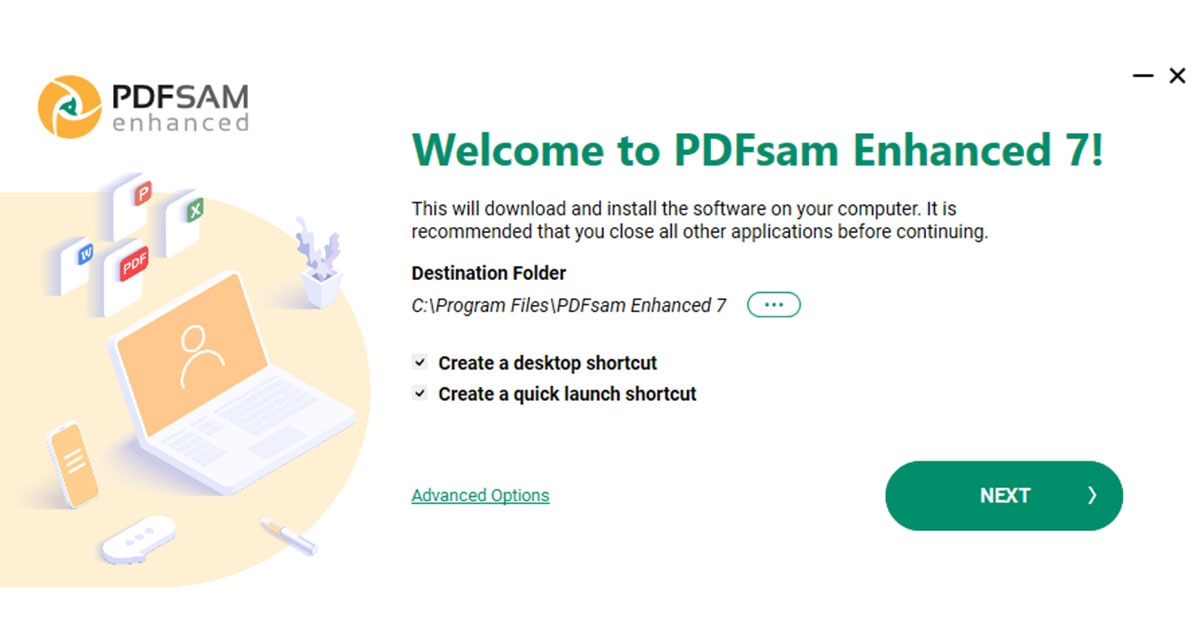 PDFsam Enhanced's installation welcome screen.