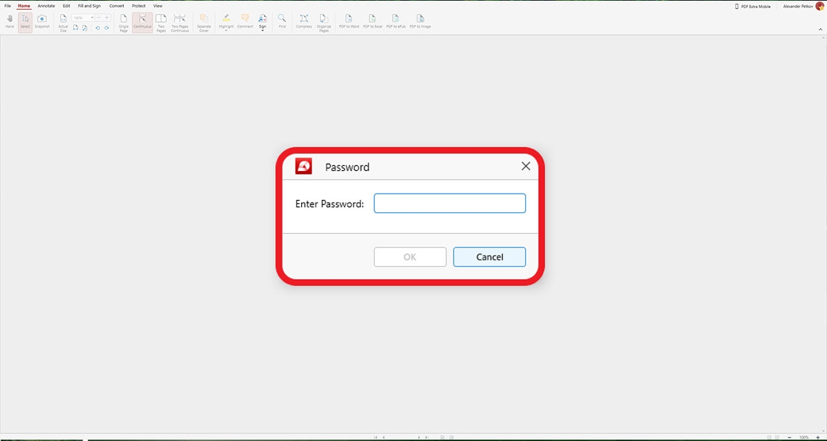 The next time you open your document, MobiPDF will ask you to input your new password.