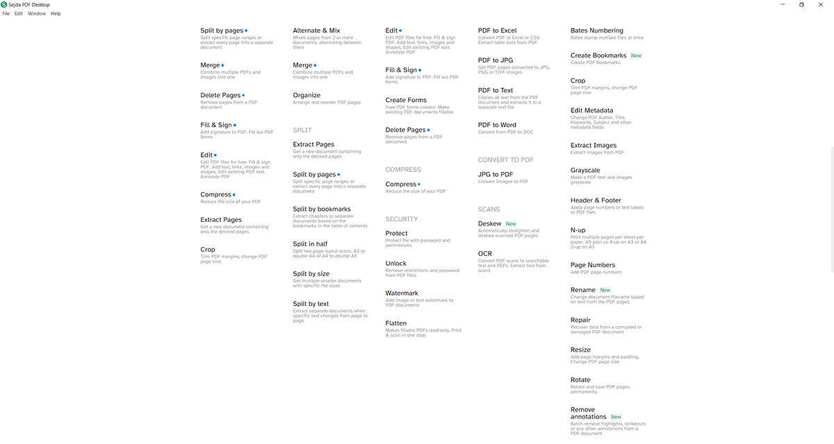 SejdaPDF boasts dozens of useful tools, but lacks automated workflows available in the web version.