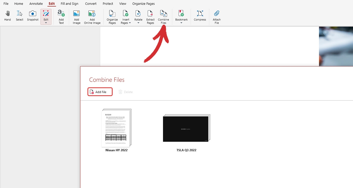 Click "Combine Files" to quickly bring together several PDFs into one file.