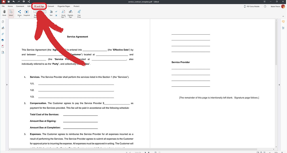 Click the "Fill and Sign" menu to begin signing your PDF.