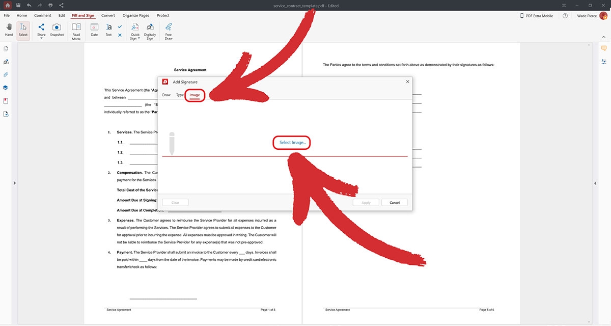 As a third method, MobiPDF supports signing documents through images.