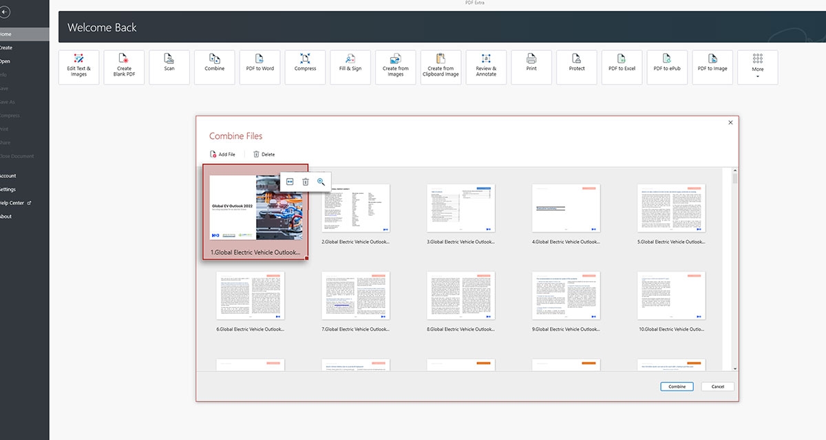 Add or delete PDF pages as you go from the organizer view.