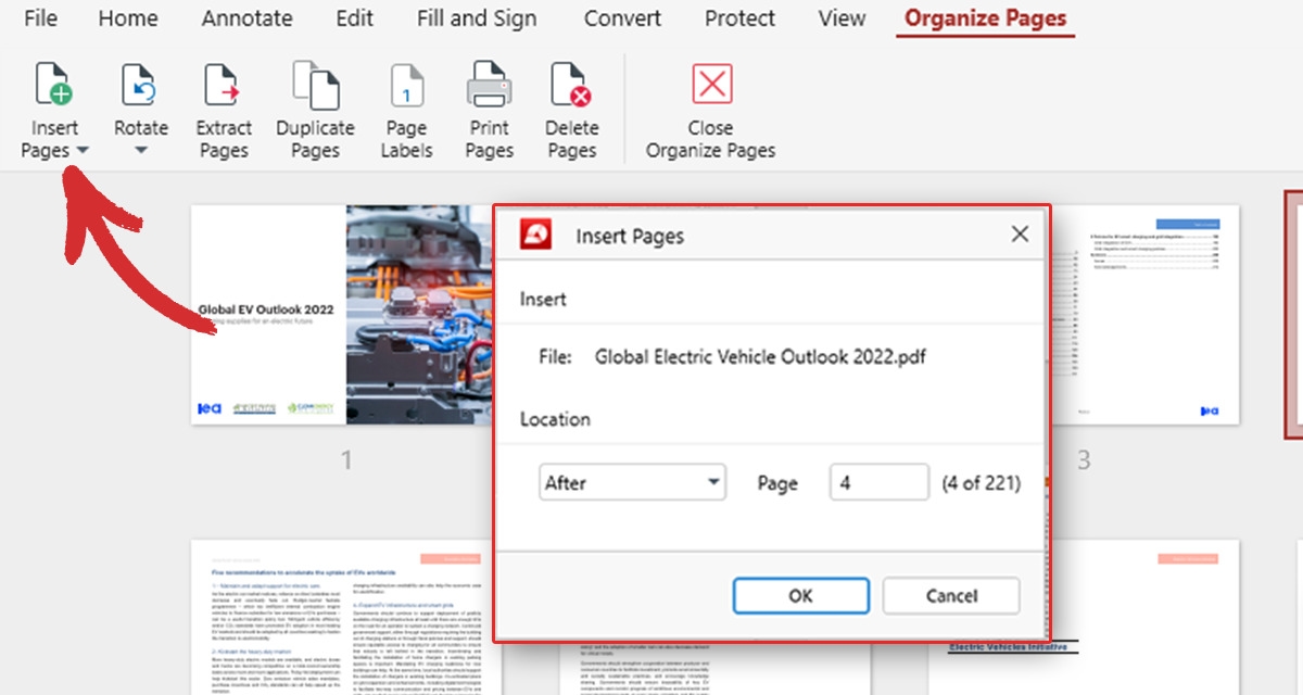 Use "Insert Pages" within MobiPDF to add additional content to your PDF.