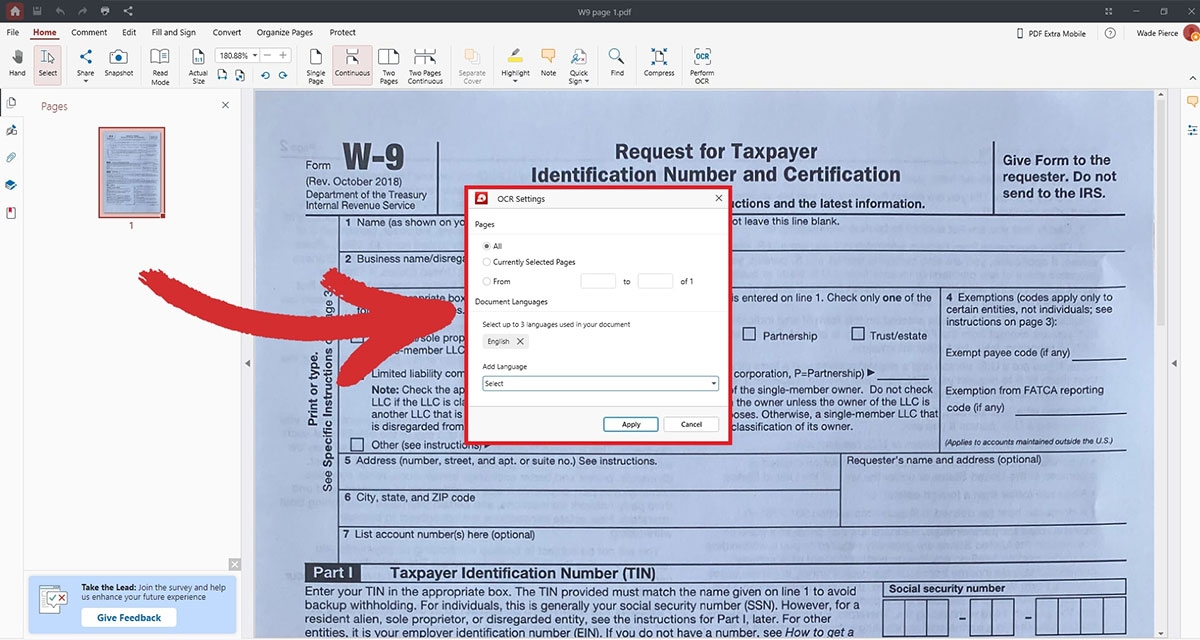 Choose up to 3 languages for accurate OCR conversions.