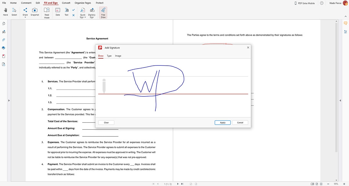 In MobiPDF,  you can speed up your workflow by saving and reusing signatures.