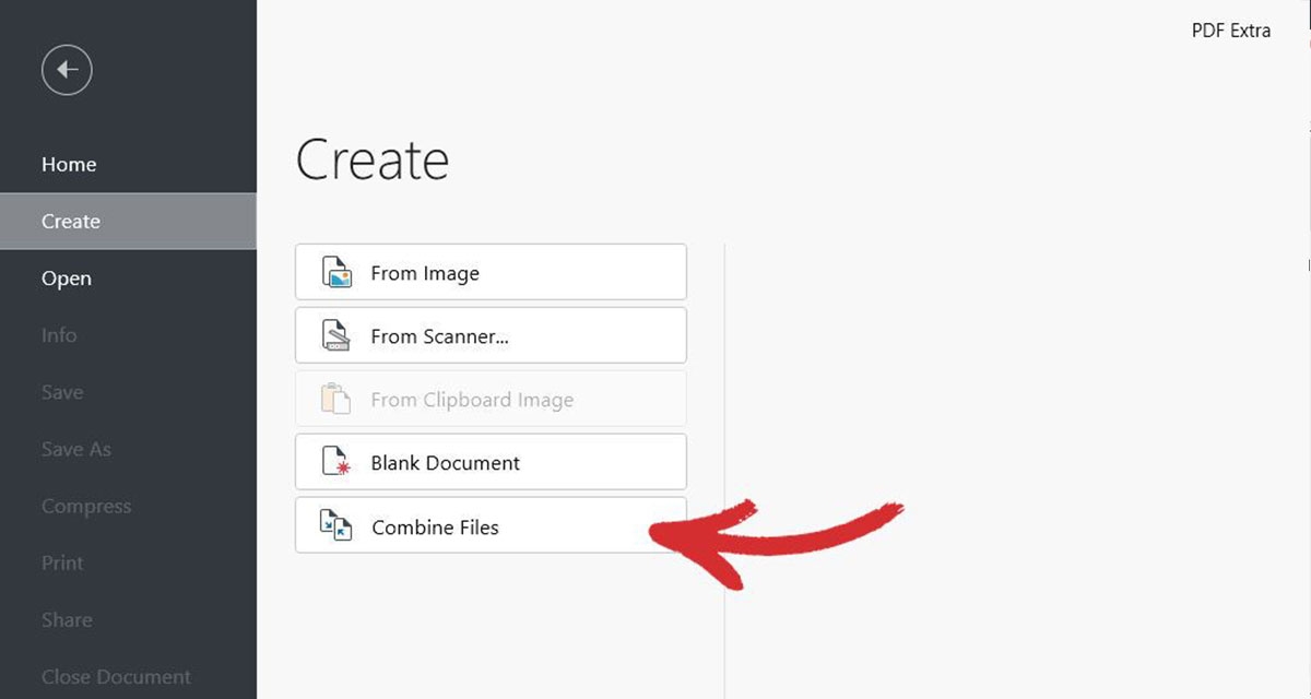 Click "Combine Files" from the list of options under the "Create" menu.