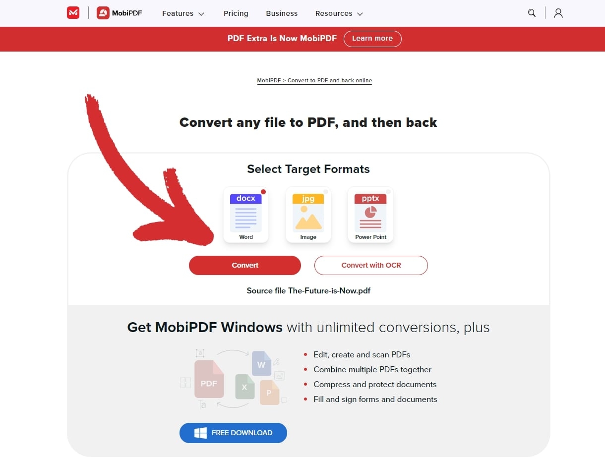 Select an output file format and click "Convert".