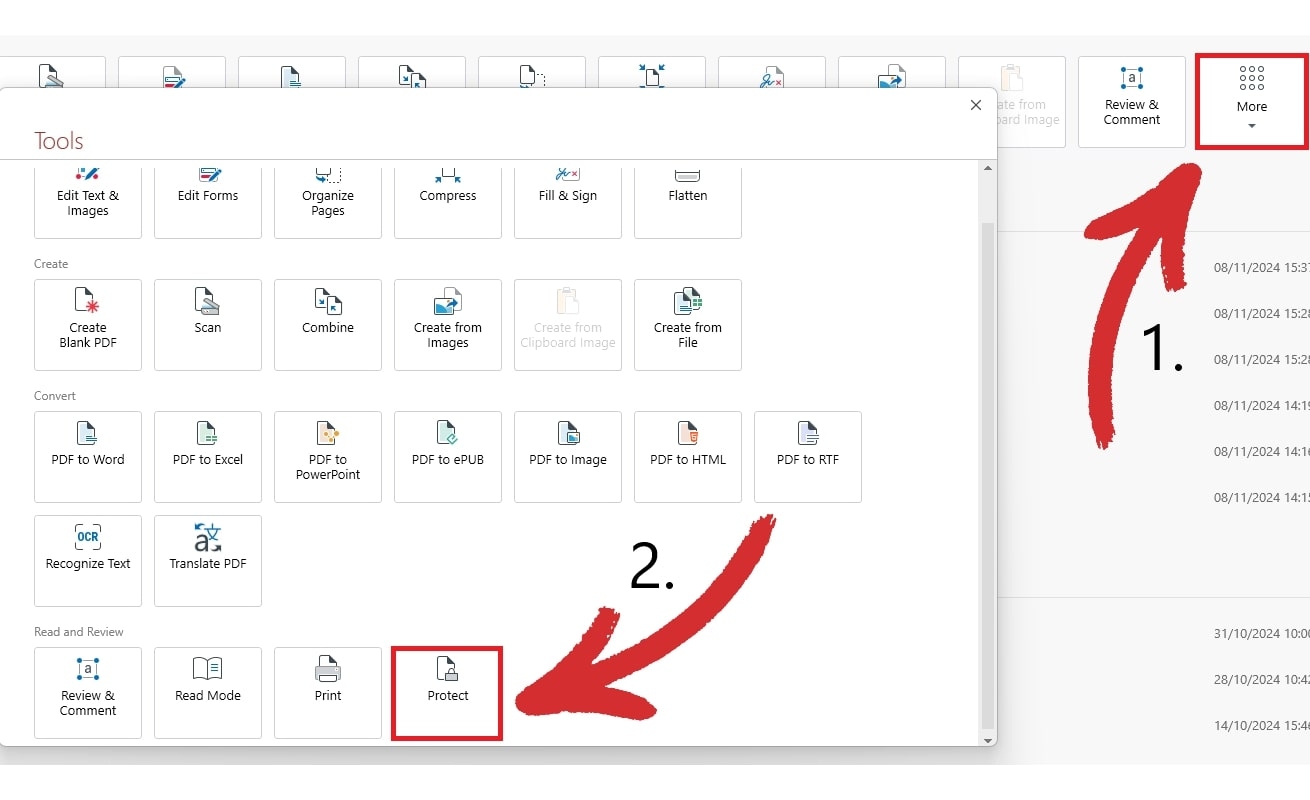 Click "More" > "Protect" to open a file and start securing it directly.
