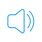 A blue speaker icon with sound waves emanating, indicating an audio or volume function, against a plain white background.