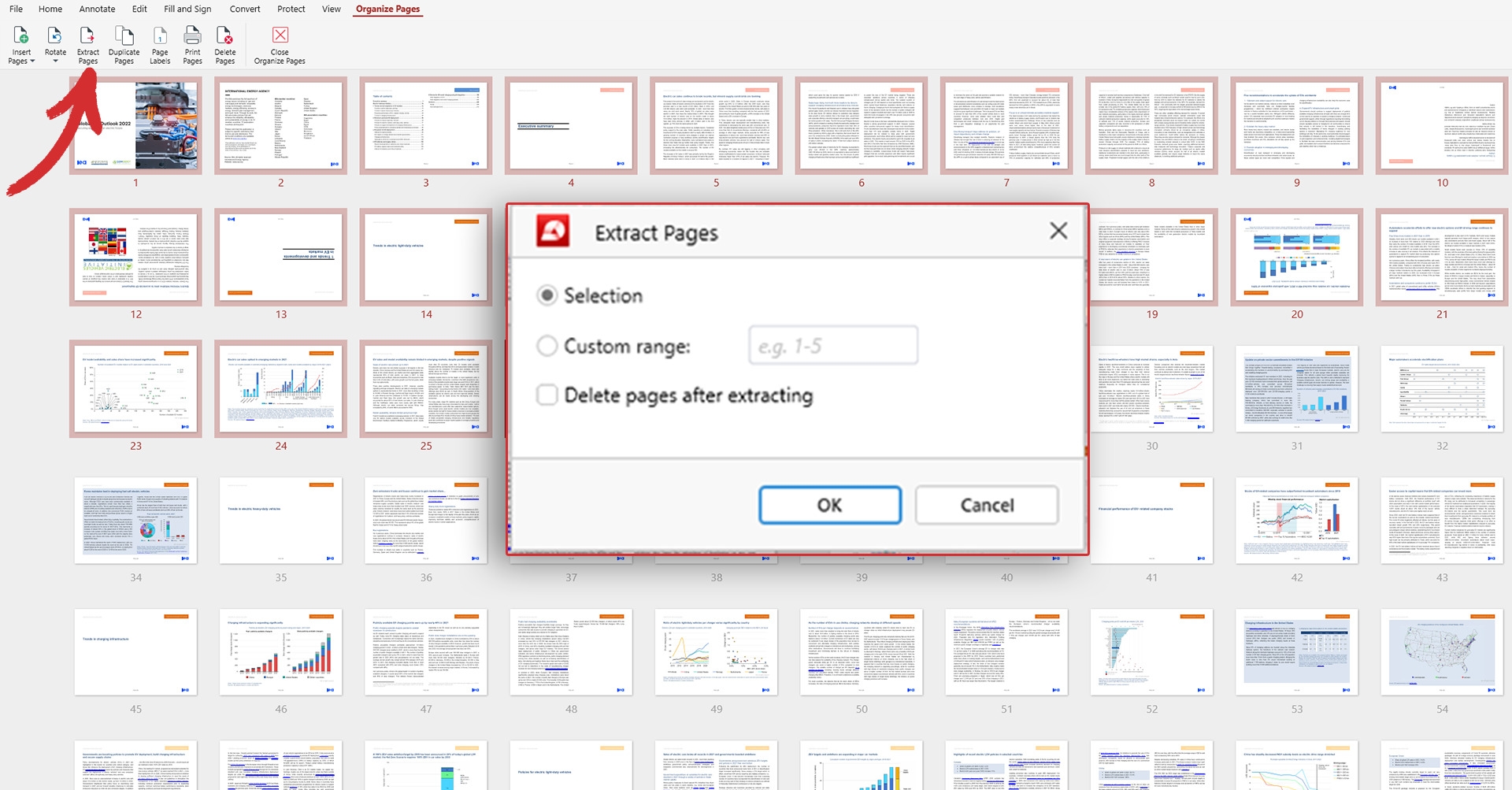 Select which pages to extract as a new PDF.