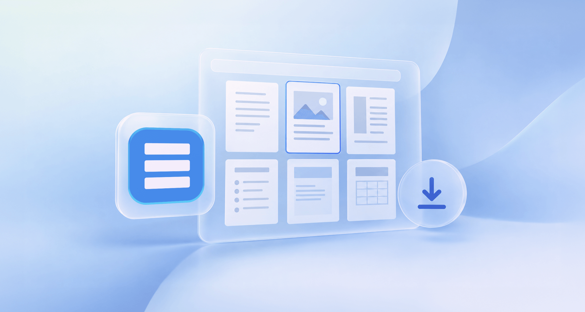 Illustration of browsing and downloading a Word document template from a selection of free templates.