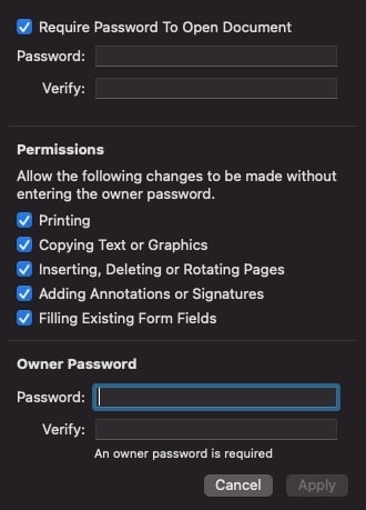 The owner password can be the same as your PDF one.