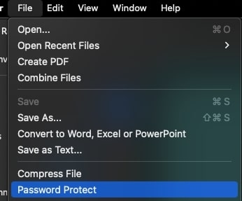 In Adobe, click "File" > "Password Protect".