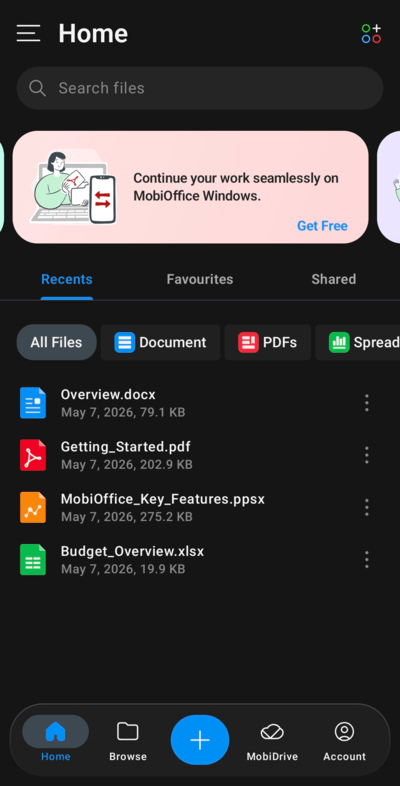 Die MobiOffice-Benutzeroberfläche im Überblick