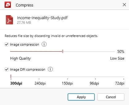 Choose how much PDF compression to apply.