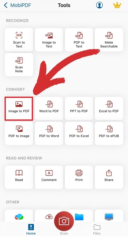 In MobiPDF, tap "More" > "Image to PDF" to convert your image.