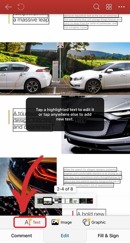 Tap "Text" to start making changes to your PDF's contents.