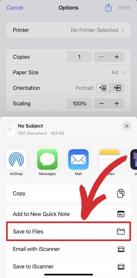 Save an email as PDF on Gmail for iOS - step 5.