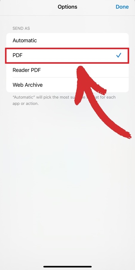 Choose "PDF" from the available options in the "Send As" menu.