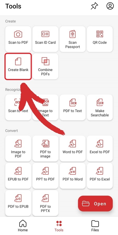 Tap "Create Blank" to truly make your PDF your own.