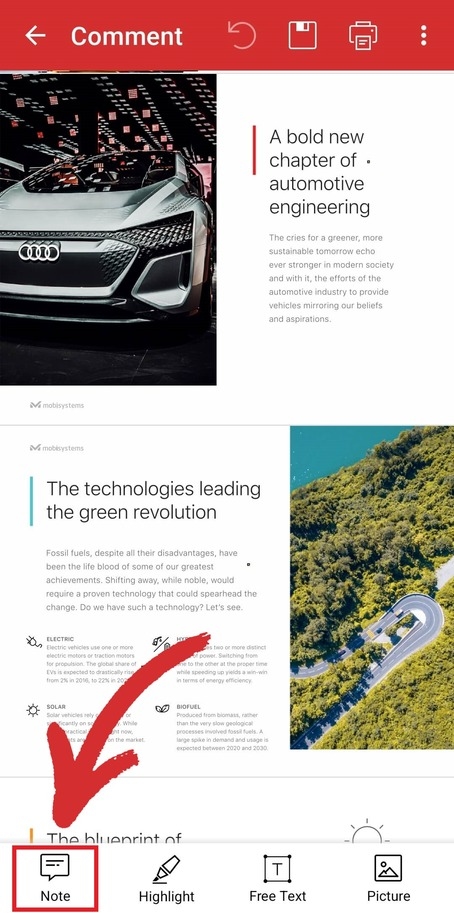 Tap "Note" to add a comment anywhere in your PDF.