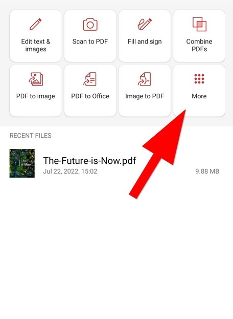 Tap "More" on your Android device to see all tools available within MobiPDF.
