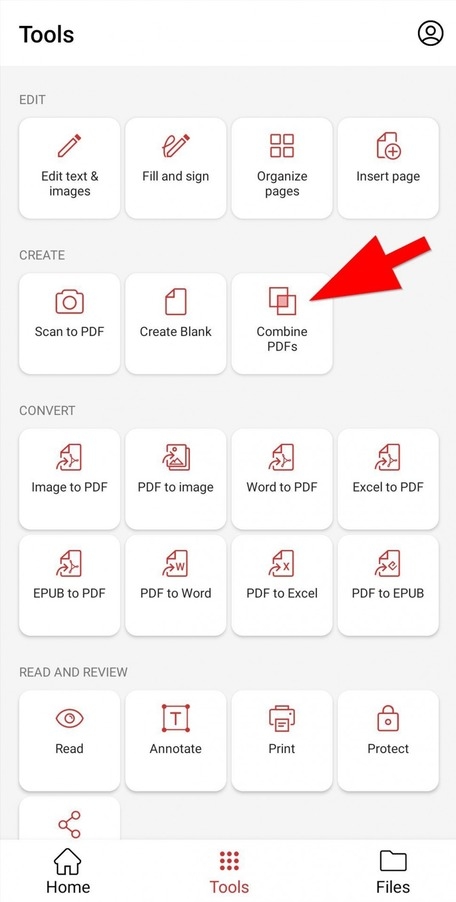 Tap "Combine PDFs" to start merging your files.