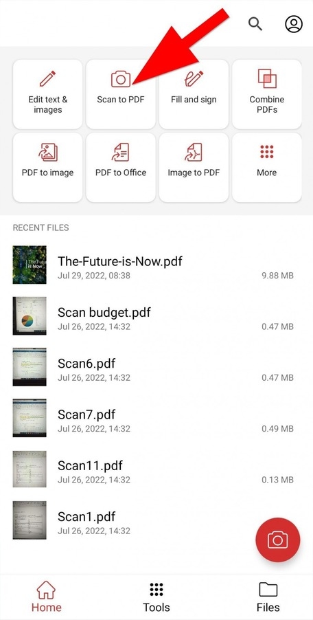 Tap "Scan to PDF" to turn anything into a high-quality scan.