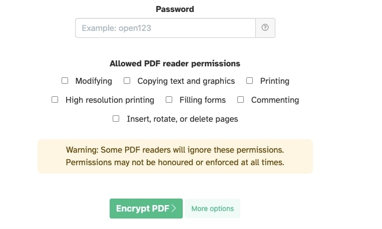 Select which editing restrictions you want to apply.