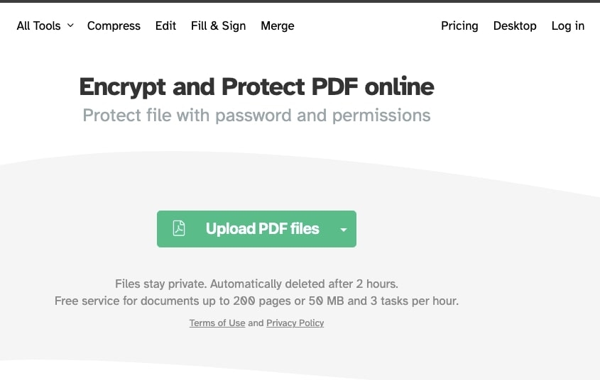 Upload your PDF to Sejda PDF to encrypt it.