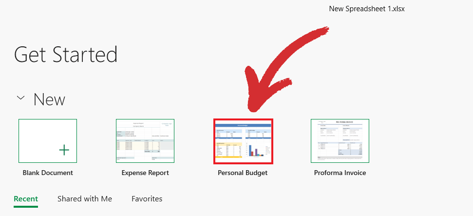 MobiSheets create Personal Budget template.